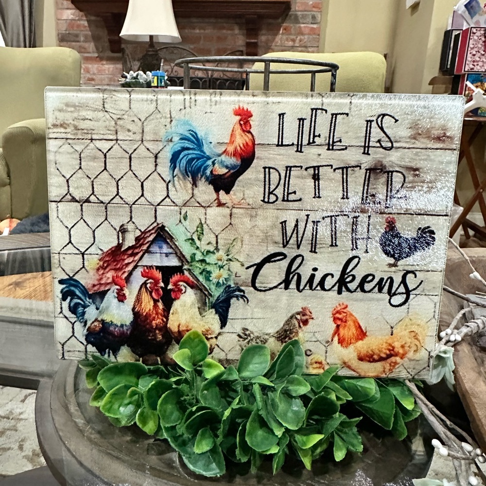 Rustic Chicken Glass Cutting Board